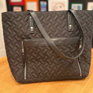 Cole Haan Quilted Black Tote Bag with Front Zip Pocket